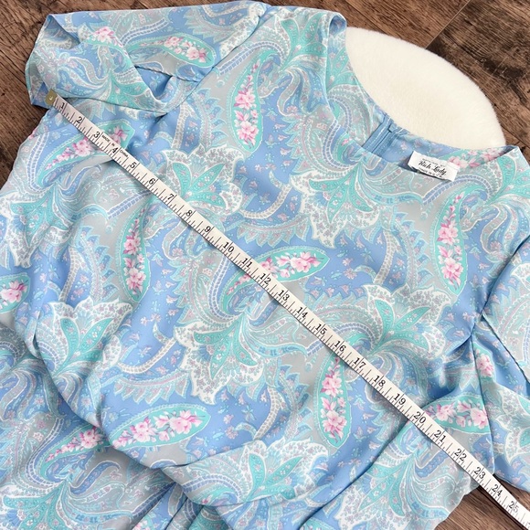 Vintage Rich Lady Peplum Pleated Midi Dress 80s Pastel Paisley Floral Pleated - Picture 11 of 17